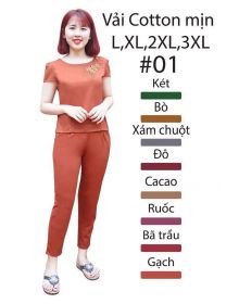 DBT001- Đồ bộ thun cotton mịn thêu hoa