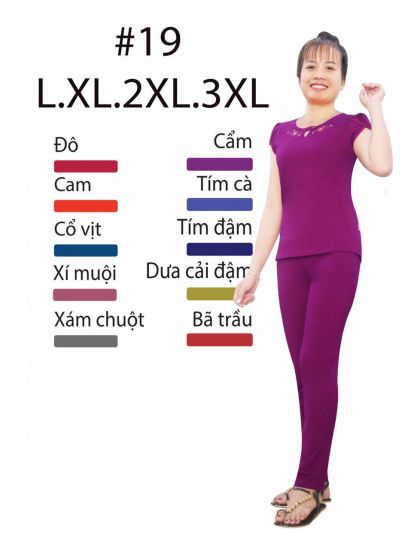 DBT019 - Đồ bộ thun dài cổ tròn thêu hoa