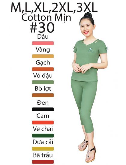 DBT030- Đồ bộ thun dài Cotton mịn thêu bướm cổ xẻ