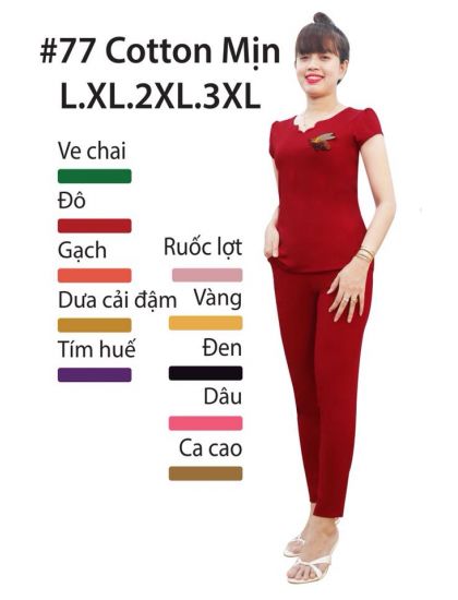 DBT077- Đồ bộ tun dài cotton mịn cổ tròn xẻ vuông